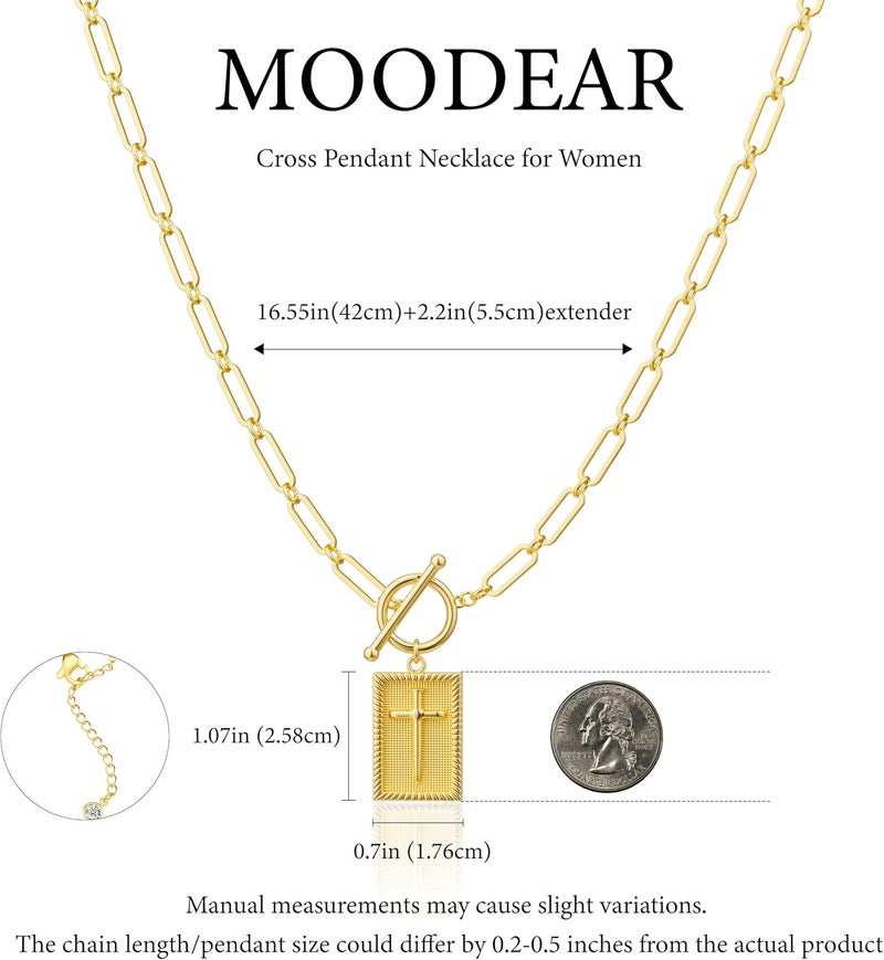 Moodear Cross Necklace for Women Trendy Chunky 14K Gold Plated/Silver Plated Cross Pendant Necklace Toggle Clasp Paperclip Chain Dainty Charm Necklace Fashion Religious Simple Jewelry Christian Gifts for Women - Image 3